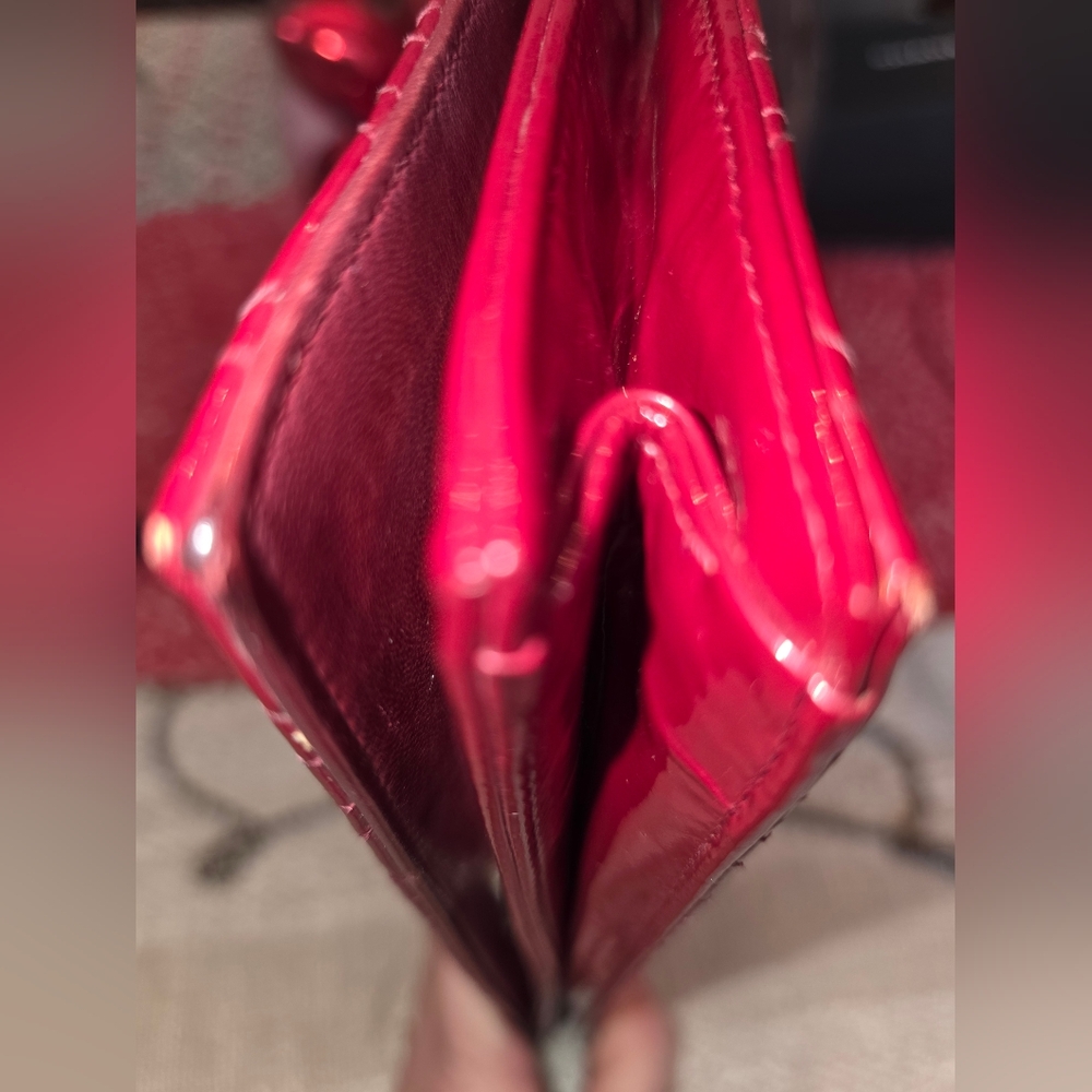 Pre-owned Authenic DIOR Red Patent Cannage Lady Dior Convertible Clutch - Picture 8 of 14